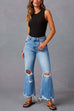 Rosiedress Raw Hem Ripped Flare Bottoms Denim Pants