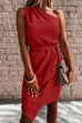 Rosiedress One Shoulder Sleeveless Tie Waist Ruched Dress