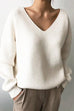 Rosiedress Solid V Neck Irregular Hem Knit Pullovers