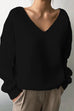 Rosiedress Solid V Neck Irregular Hem Knit Pullovers