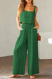Rosiedress Square Collar Cami Crop Top Wide Leg Pants Cotton Linen Set