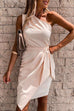 Rosiedress One Shoulder Sleeveless Tie Waist Ruched Dress