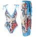 Rosiedress Floral Print V Neck Tie Shoulder One-piece Swimwear and Wrap Cover Up Skirt Set
