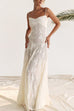 Rosiedress Spaghetti Strap Back Lace-up Applique Flower Lace Maxi Dress