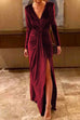 Rosiedress Deep V Neck Slit Ruched Velvet Party Dress(5 Colors Available)