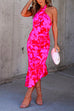 Rosiedress Cross Halter Backless Printed Irregular Ruffle Dress