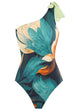 Rosiedress Bow One Shoulder One-piece Swimsuit Ruffle Cover Up Skirt Printed Set