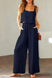Rosiedress Square Collar Cami Crop Top Wide Leg Pants Cotton Linen Set