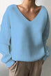 Rosiedress Solid V Neck Irregular Hem Knit Pullovers