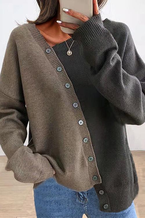 Rosiedress Asymmetric Button Down Color Block Sweater
