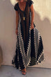 Rosiedress V Neck Short Sleeve Color Block Printed  Maxi Swing Dress