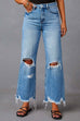 Rosiedress Raw Hem Ripped Flare Bottoms Denim Pants