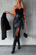 Rosiedress Faux Leather Knit Waist Wrapped Midi Skirt
