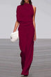Rosiedress Cowl Neck One Shoulder Batwing Sleeve Party Suit