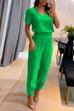 Rosiedress V Neck Short Sleeve Top High Waist Tapered Pants Set