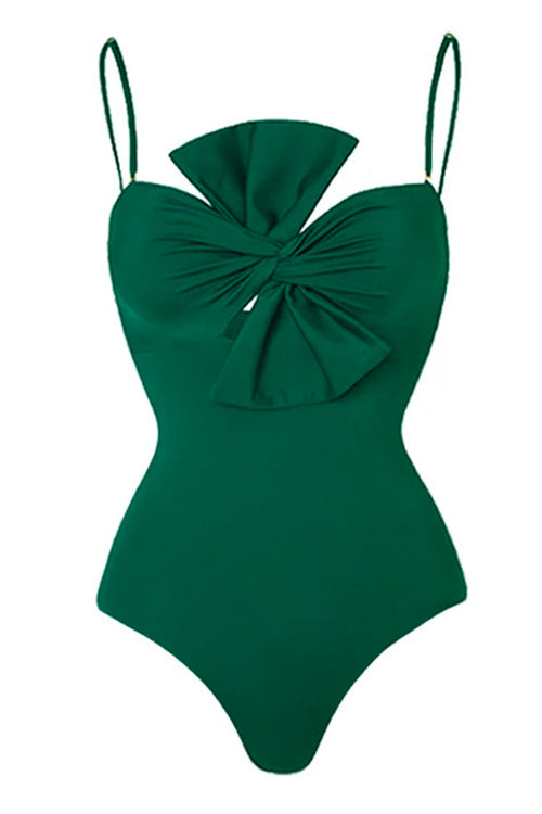 Rosiedress Bow Front One-piece Swimsuit and Printed Wrap Cover Up Skirt Set