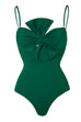 Rosiedress Bow Front One-piece Swimsuit and Printed Wrap Cover Up Skirt Set