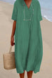 Rosiedress V Neck Short Sleeve Baggy Cotton Linen Midi Dress