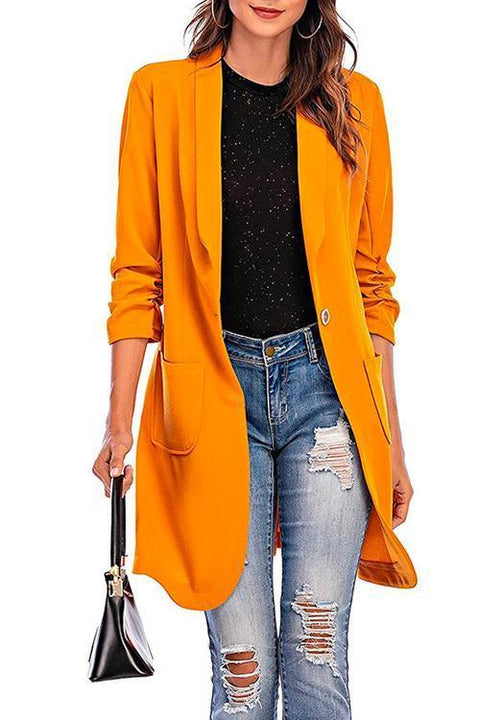 Rosiedress 3/4 Sleeve Ruched One Button Midi Cardigan