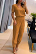 Rosiedress V Neck Short Sleeve Top High Waist Tapered Pants Set