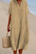 Rosiedress V Neck Short Sleeve Baggy Cotton Linen Midi Dress