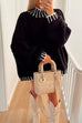 Rosiedress Turtleneck Drop Shoulder Color Block Pullover Sweater