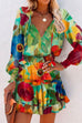 Rosiedress Drawstring V Neck Waisted Printed Dress