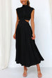Rosiedress Mockneck Cut Out Waist Pockets Swing Dress