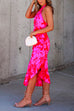 Rosiedress Cross Halter Backless Printed Irregular Ruffle Dress
