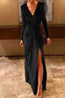 Rosiedress Deep V Neck Slit Ruched Velvet Party Dress(5 Colors Available)