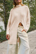 Rosiedress Mockneck Drop Shoulder Slit Front Loose Sweater