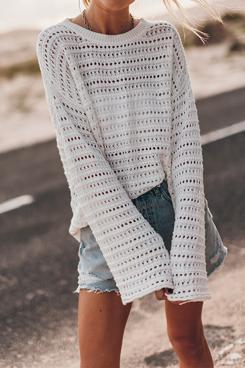 Rosiedress Crewneck Long Sleeves Hollow Out Boho Knitting Pullovers