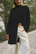 Rosiedress Mockneck Drop Shoulder Slit Front Loose Sweater