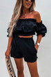 Rosiedress Ruffle Off Shoulder Short Sleeves Crop Top Elastic Waist Shorts Set