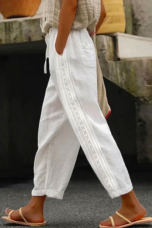 Rosiedress Drawstring Elastic Waist Cotton Linen Tapered Pants