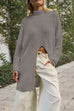Rosiedress Mockneck Drop Shoulder Slit Front Loose Sweater