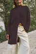 Rosiedress Mockneck Drop Shoulder Slit Front Loose Sweater