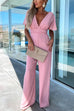 Rosiedress Deep V Neck Ruffle Sleeve High Waist Wide Leg Jumpsuit