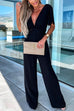 Rosiedress Deep V Neck Ruffle Sleeve High Waist Wide Leg Jumpsuit