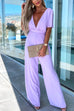 Rosiedress Deep V Neck Ruffle Sleeve High Waist Wide Leg Jumpsuit