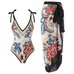 Rosiedress Floral Print V Neck Tie Shoulder One-piece Swimwear and Wrap Cover Up Skirt Set