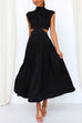 Rosiedress Mockneck Cut Out Waist Pockets Swing Dress