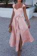 Rosiedress Ruffled Shoulder Bow Knot Waist Slit Printed Vintage Party Dress