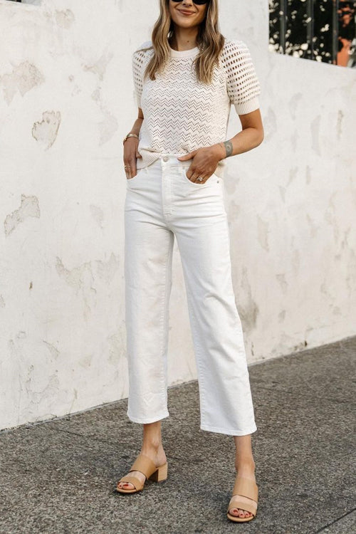 Rosiedress Short Sleeves Crochet Hollow Out Sweater