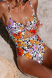 Rosiedress Fashion Twist Front Cut Out Floral One-piece Swimwear