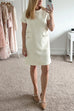 Rosiedress Elegant Crewneck Short Sleeves Buttons Tweed Dress