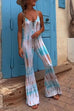 Rosiedress Lace-up V Neck Flare Bottoms Tie Dye Skinny Cami Jumpsuit