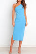 Rosiedress One Shoulder Sleeveless Side Split Ruched Midi Dress