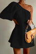 Rosiedress One Shoulder 3/4 Sleeves Cotton Linen Mini Dress
