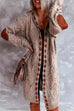 Rosiedress Elbow Patch Color Block Hoodied Midi Cardigan